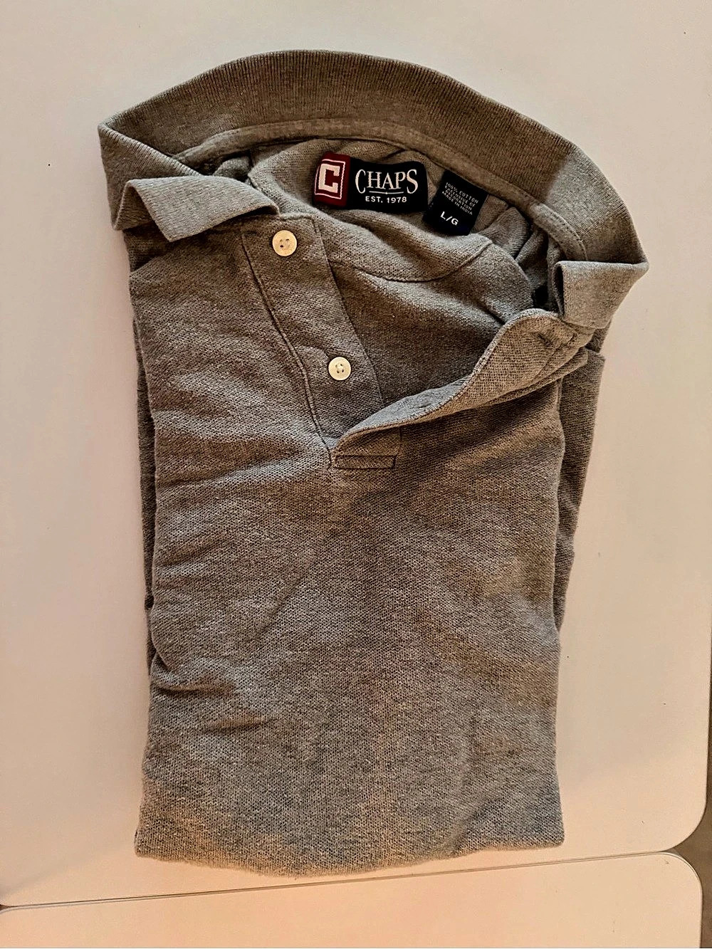 Chaps Solid Short Sleeve Pique Polo Gray Large